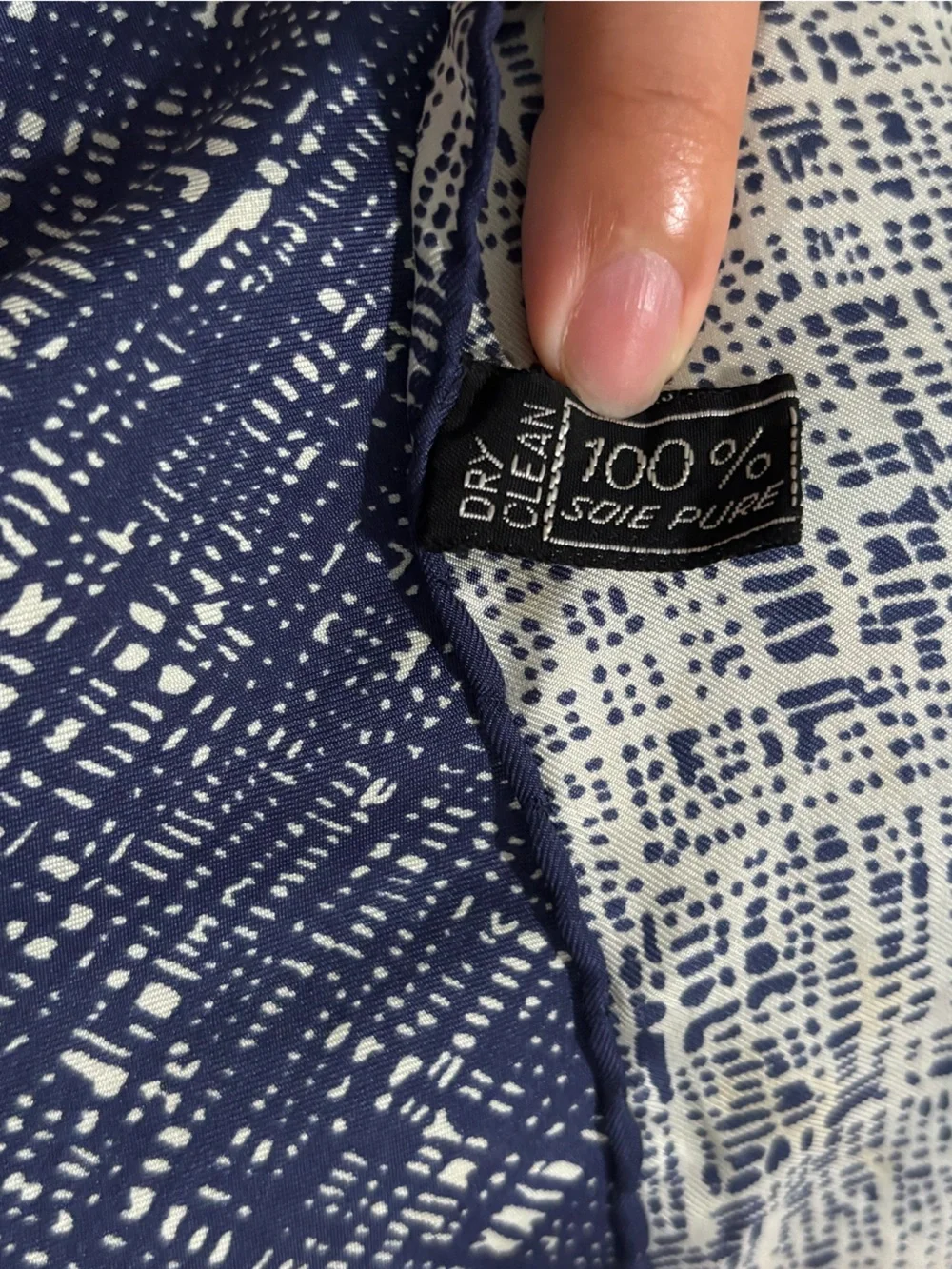 LOUIS FERAUD Vintage Pure Silk Navy and Gray Geometric Square Scarf